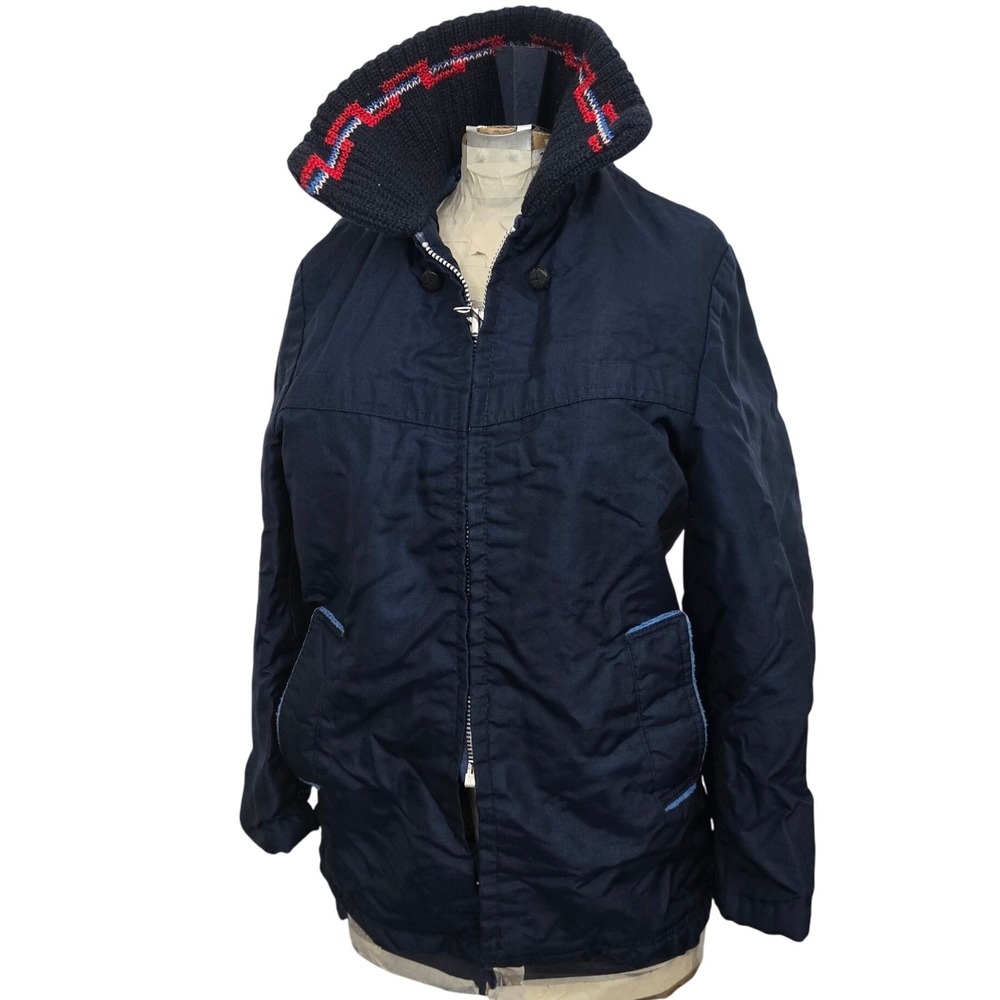 VTG 70s Sears Parka Jacket Coat Navy Blue Pile Lined Work‎ Hipster Fits Women S